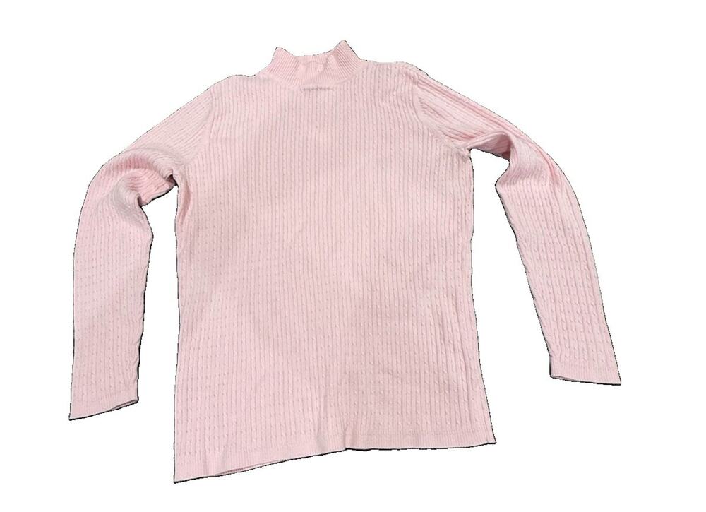 Kim Rogers Womens M Pink Ribbed Turtleneck Sweater 100% Cotton Long Sleeve